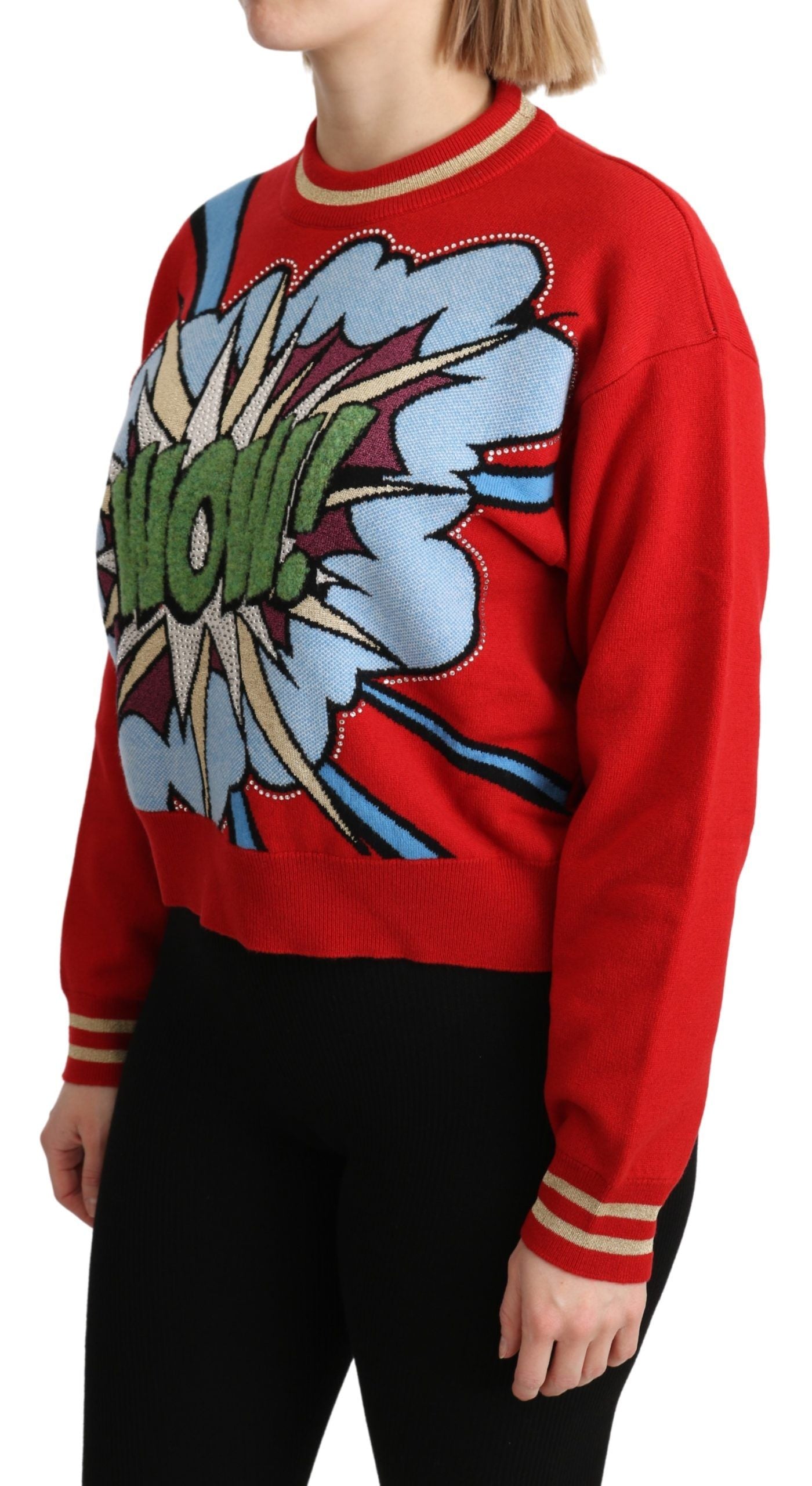 Dolce & Gabbana Red Knitted Cashmere Cartoon Top Sweater | Regal Royce