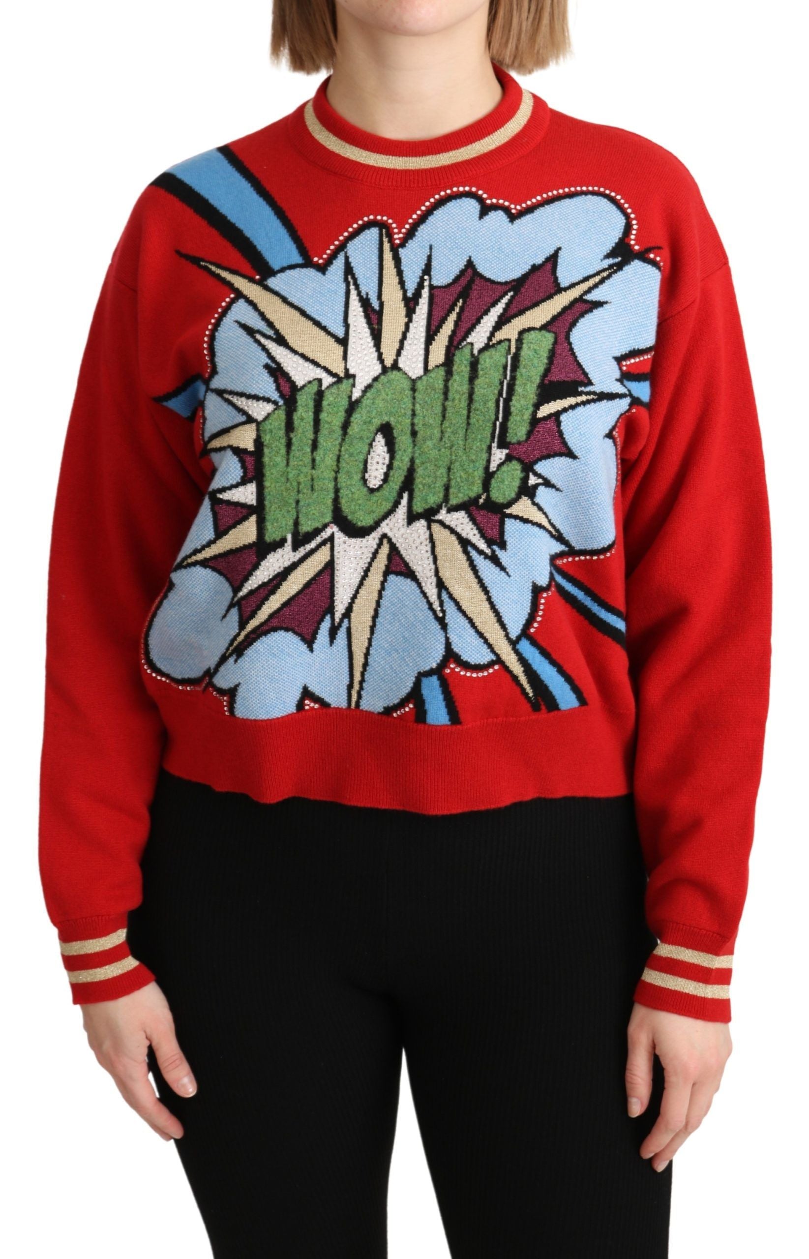 Dolce & Gabbana Red Knitted Cashmere Cartoon Top Sweater | Regal Royce