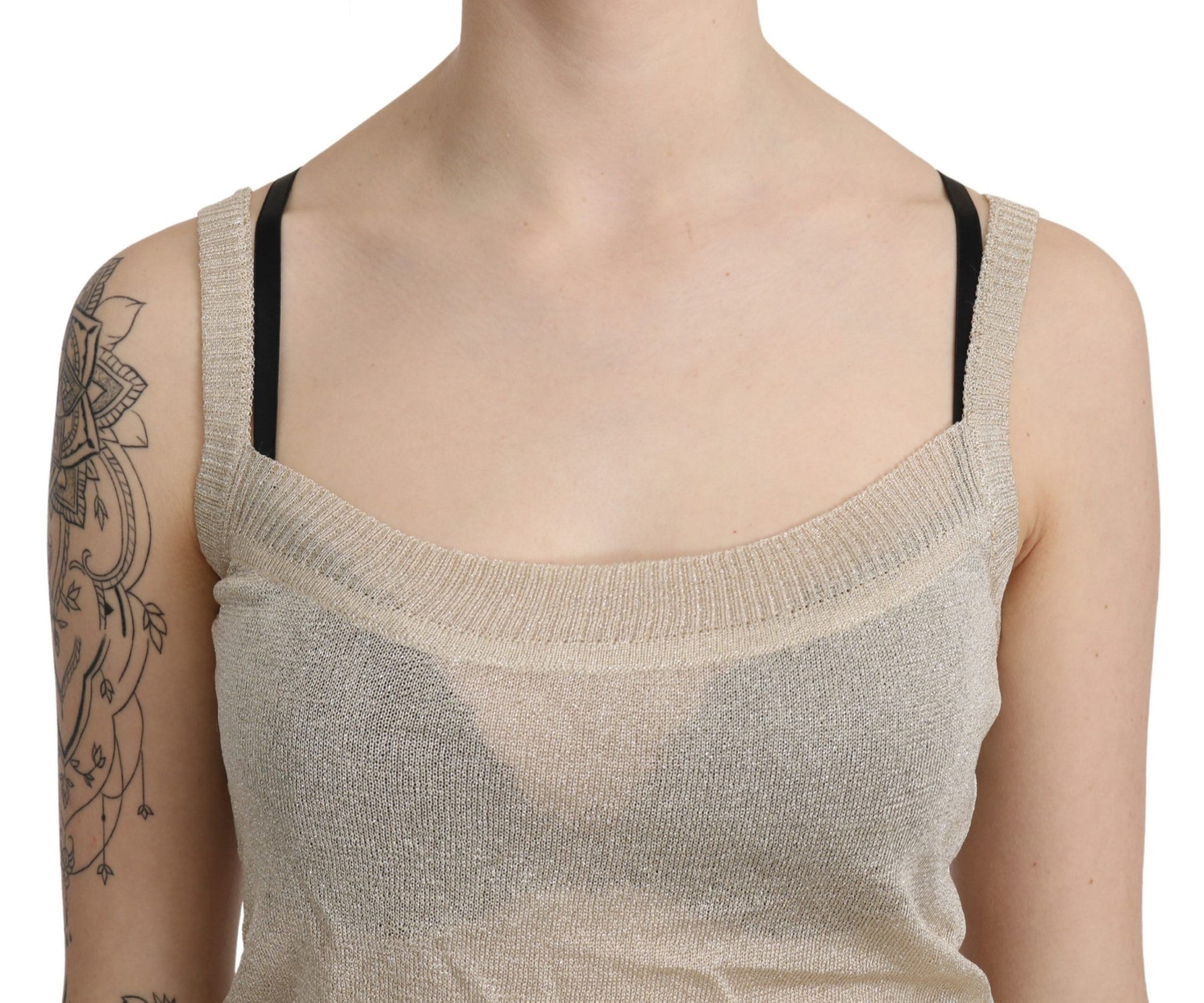 BYBLOS Beige Sleeveless Spaghetti Strap Tank See Through Top | Regal Royce