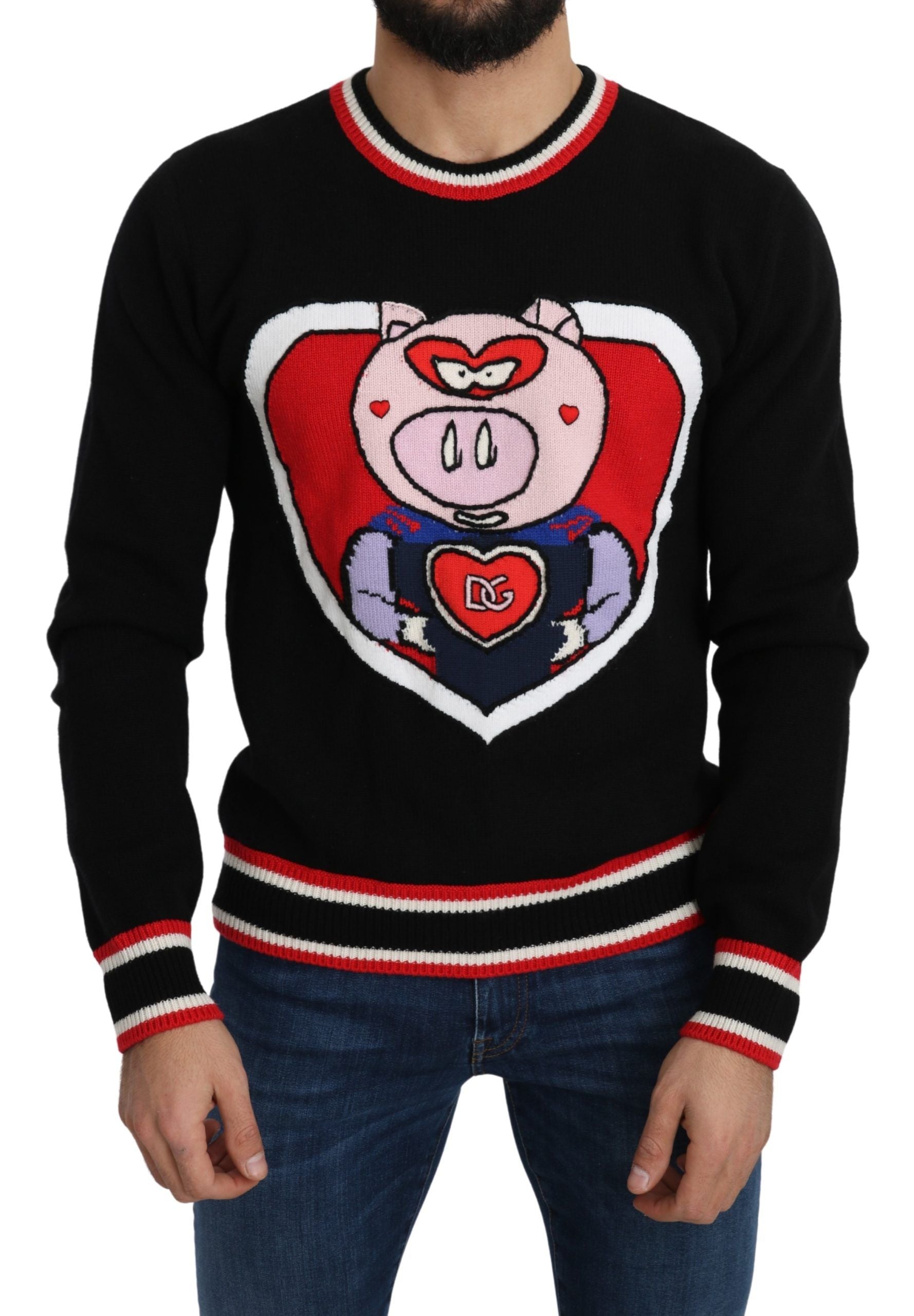 Dolce & Gabbana Black Cashmere Pig of the Year Pullover Sweater | Regal Royce