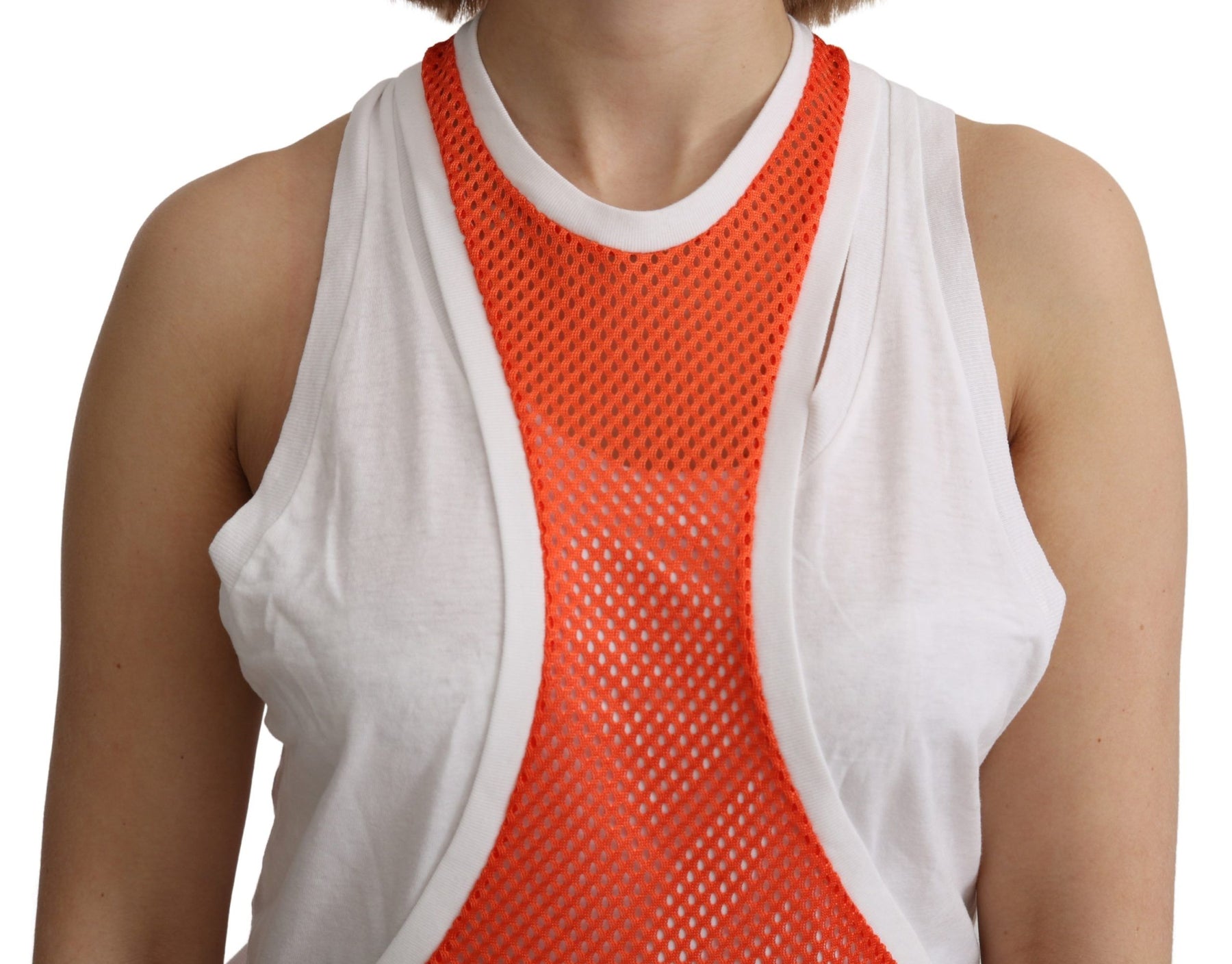 Dsquared² Orange White Crewneck Sleeveless Tank T-shirt Dress Top | Regal Royce