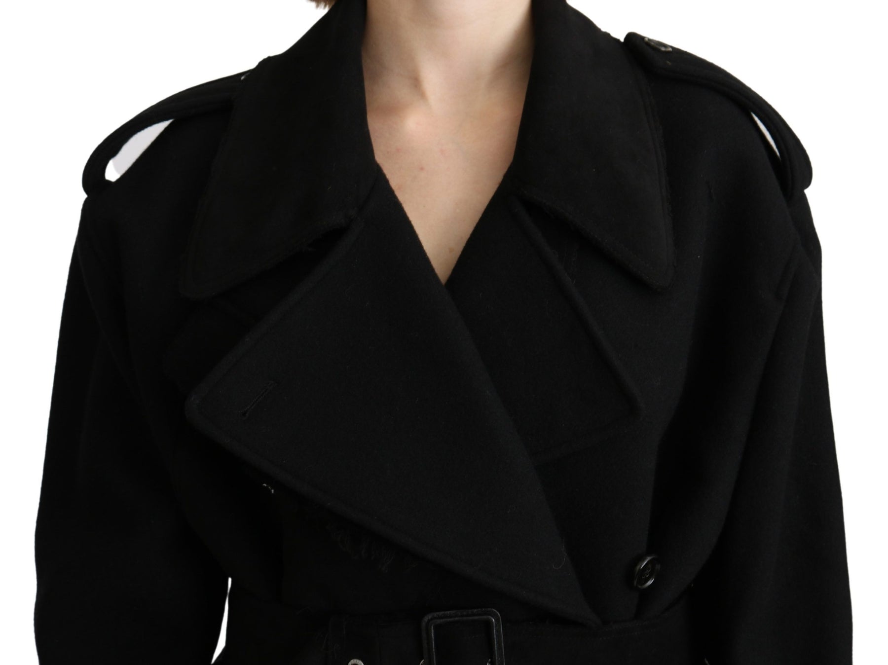 Dolce & Gabbana Virgin Wool Black Blazer Trenchcoat Jacket | Regal Royce