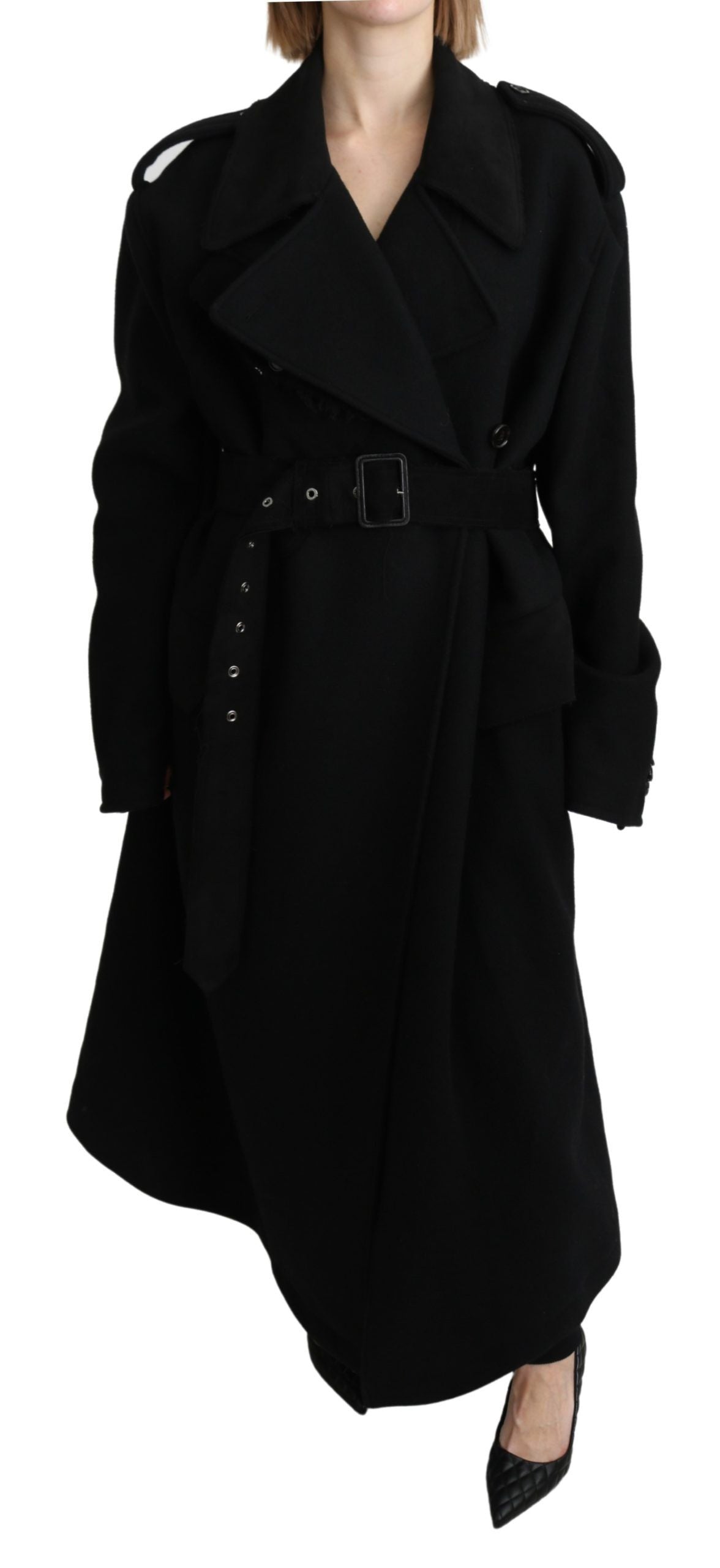 Dolce & Gabbana Virgin Wool Black Blazer Trenchcoat Jacket | Regal Royce