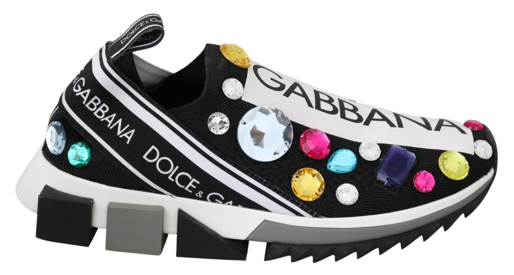 Dolce & Gabbana Black Multicolor Crystal Sneakers Shoes | Regal Royce
