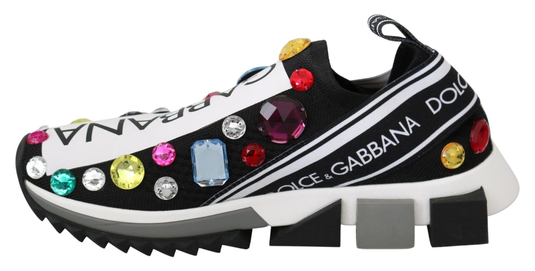Dolce & Gabbana Black Multicolor Crystal Sneakers Shoes | Regal Royce