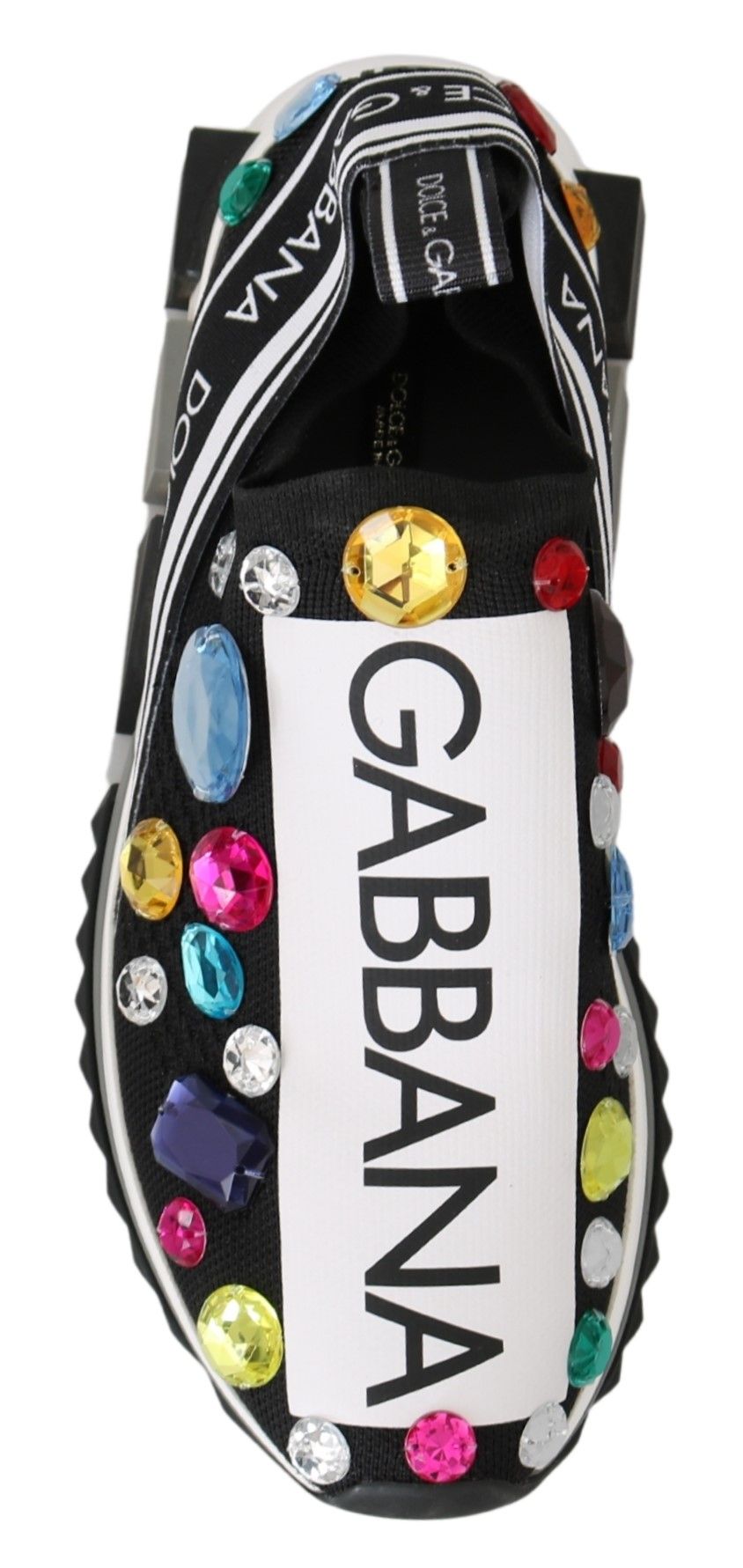 Dolce & Gabbana Black Multicolor Crystal Sneakers Shoes | Regal Royce