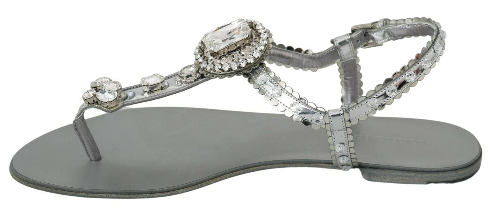 Dolce & Gabbana Silver Crystal Sandals Flip Flops Shoes | Regal Royce