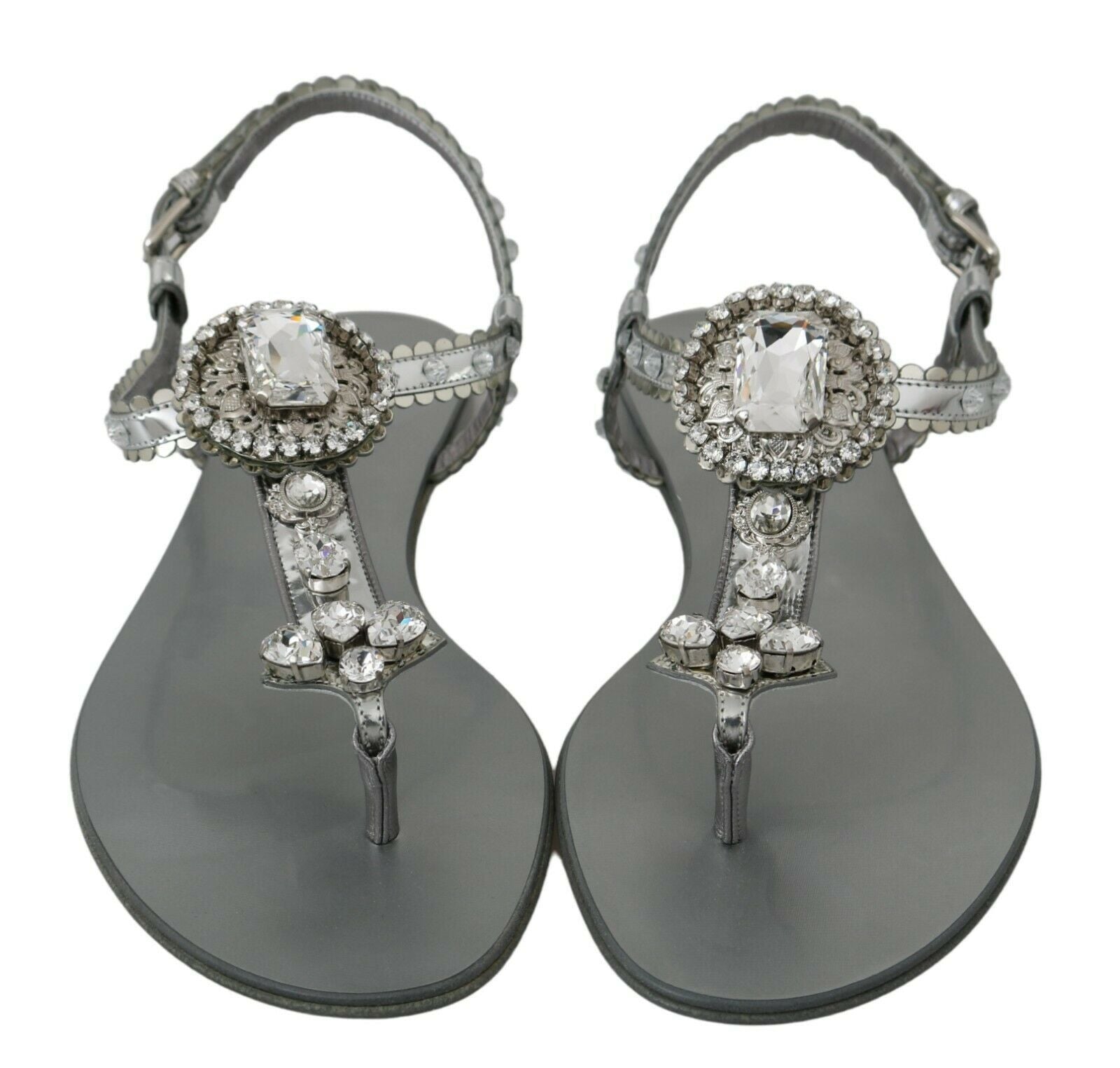 Dolce & Gabbana Silver Crystal Sandals Flip Flops Shoes | Regal Royce