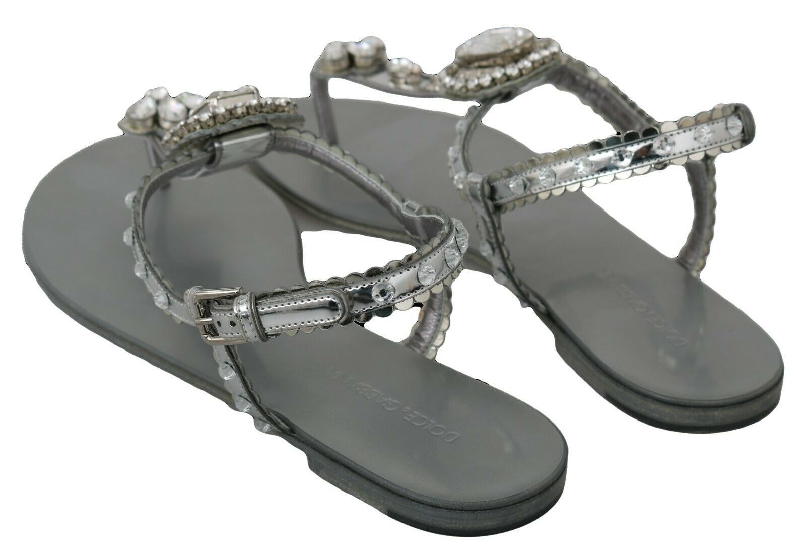 Dolce & Gabbana Silver Crystal Sandals Flip Flops Shoes | Regal Royce