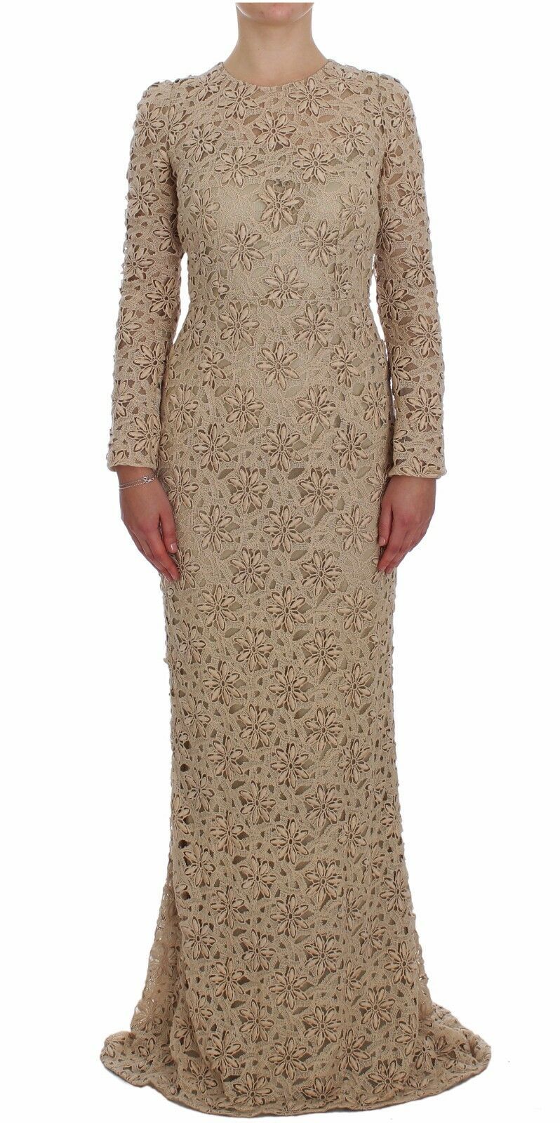 Dolce & Gabbana Beige Floral Lace Sheath Maxi Dress | Regal Royce