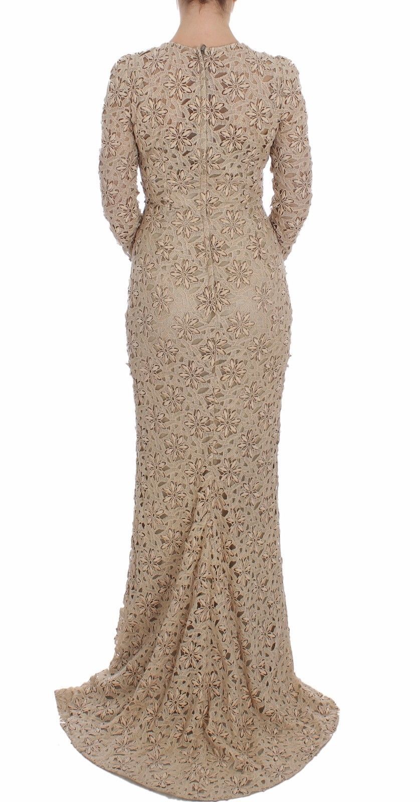 Dolce & Gabbana Beige Floral Lace Sheath Maxi Dress | Regal Royce