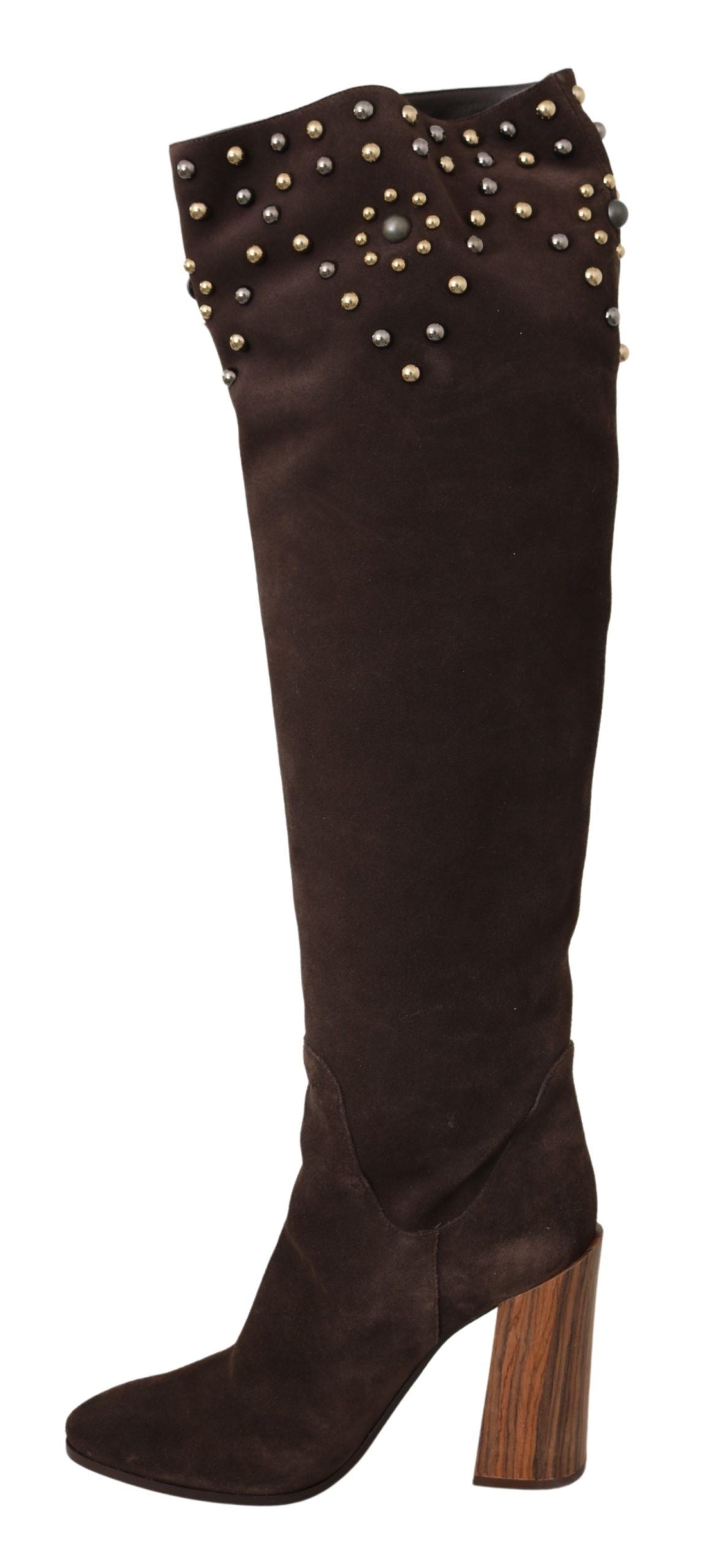 Dolce & Gabbana Brown Suede Studded Knee High Shoes Boots | Regal Royce