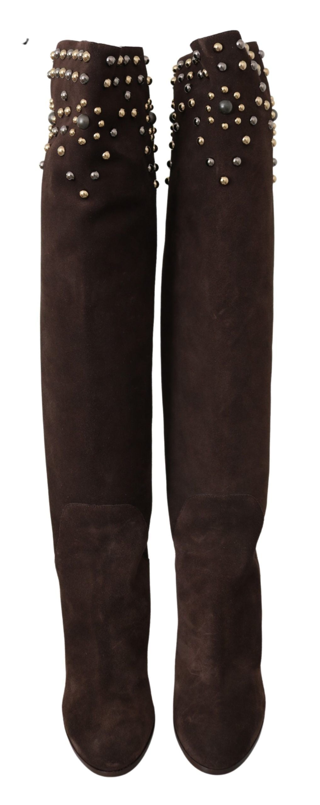 Dolce & Gabbana Brown Suede Studded Knee High Shoes Boots | Regal Royce