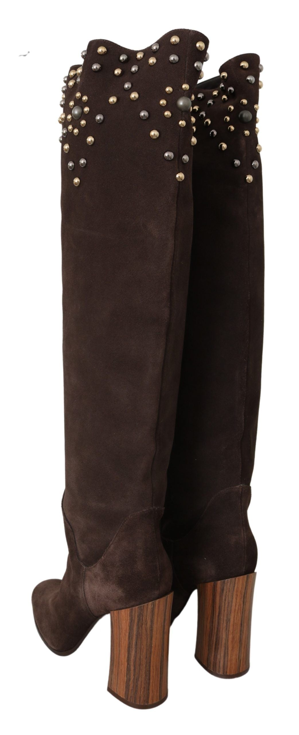 Dolce & Gabbana Brown Suede Studded Knee High Shoes Boots | Regal Royce