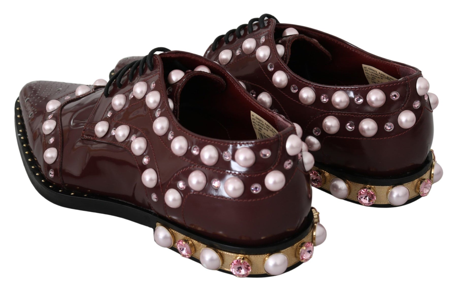 Dolce & Gabbana Bordeaux Leather Crystal Pearls Formal Shoes | Regal Royce