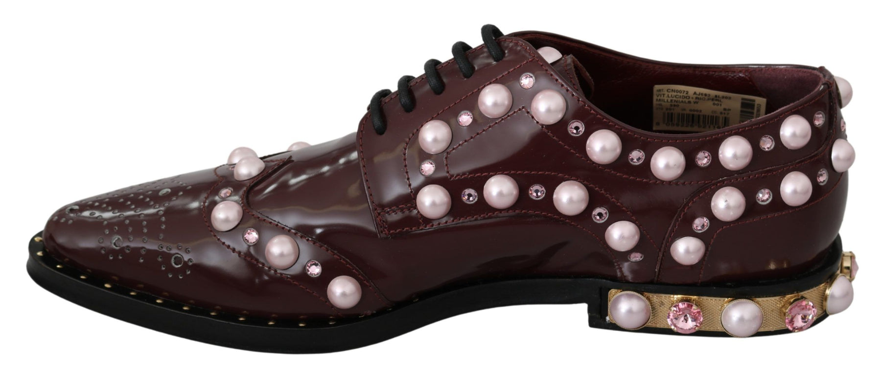 Dolce & Gabbana Bordeaux Leather Crystal Pearls Formal Shoes | Regal Royce