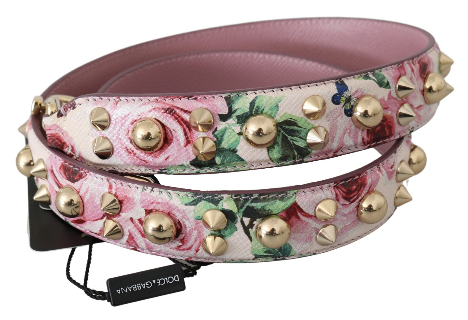 Dolce & Gabbana Pink Floral Leather Stud Accessory Shoulder Strap | Regal Royce