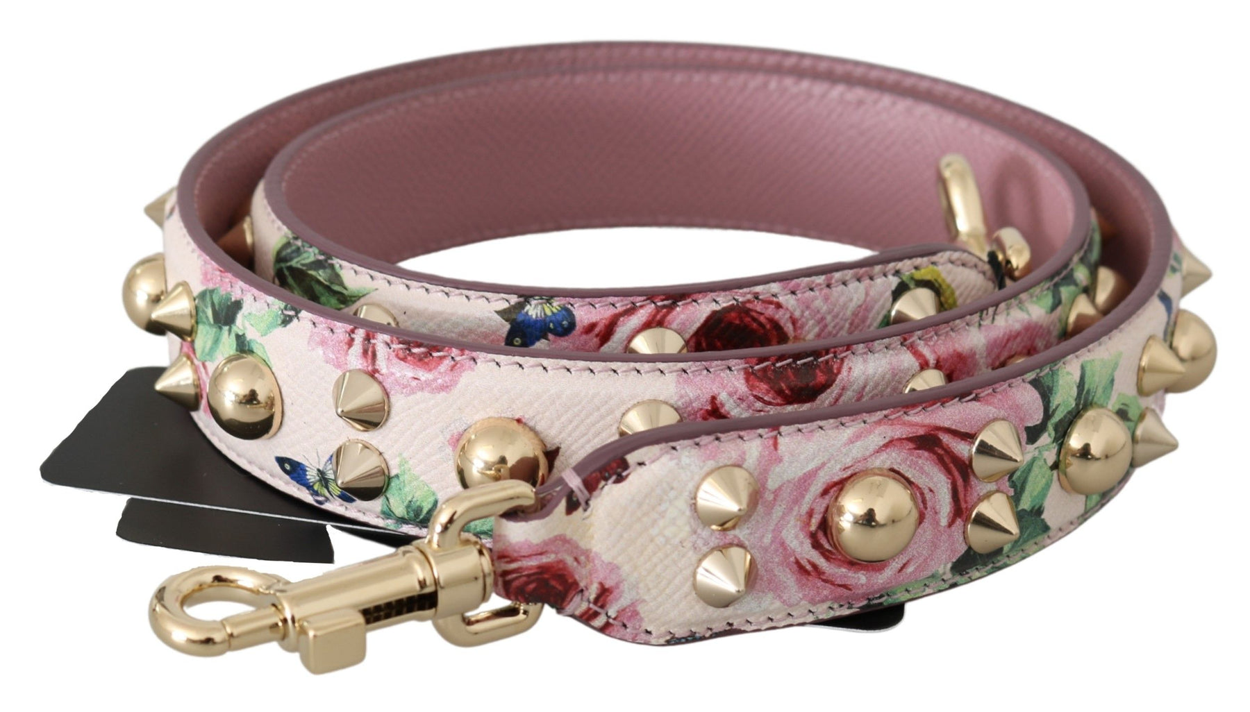 Dolce & Gabbana Pink Floral Leather Stud Accessory Shoulder Strap | Regal Royce
