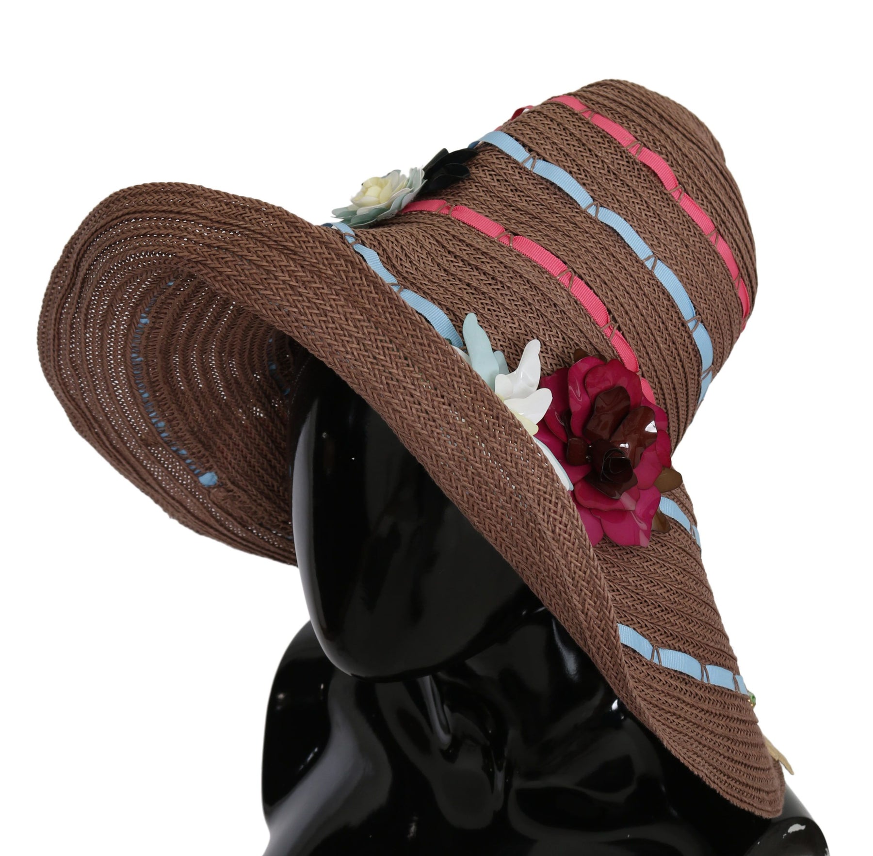 Dolce & Gabbana Brown Floral Wide Brim Straw Floppy Cap Hat | Regal Royce