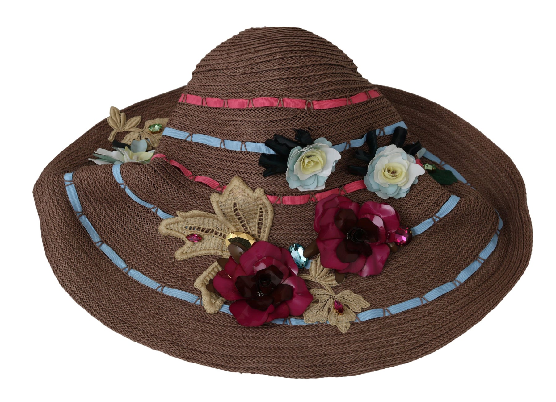 Dolce & Gabbana Brown Floral Wide Brim Straw Floppy Cap Hat | Regal Royce