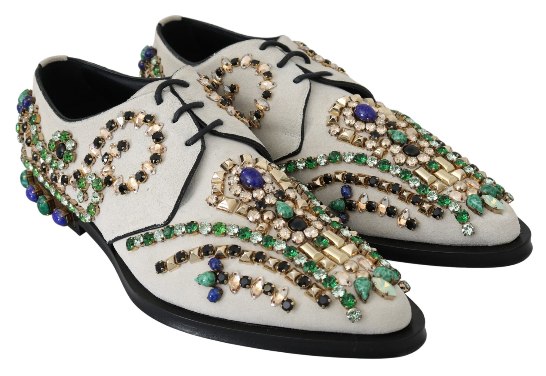 Dolce & Gabbana White Suede Crystal Dress Broque Shoes | Regal Royce