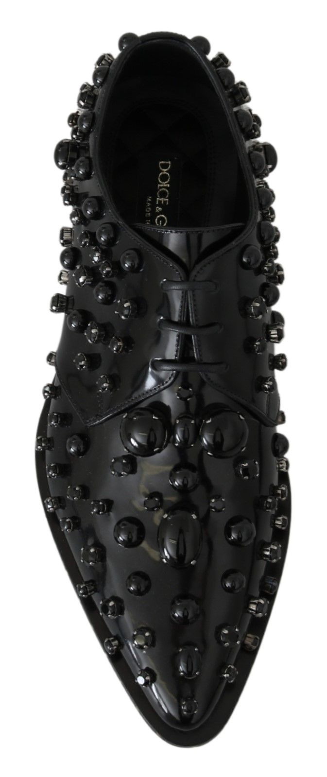 Dolce & Gabbana Black Leather Crystals Dress Broque Shoes | Regal Royce