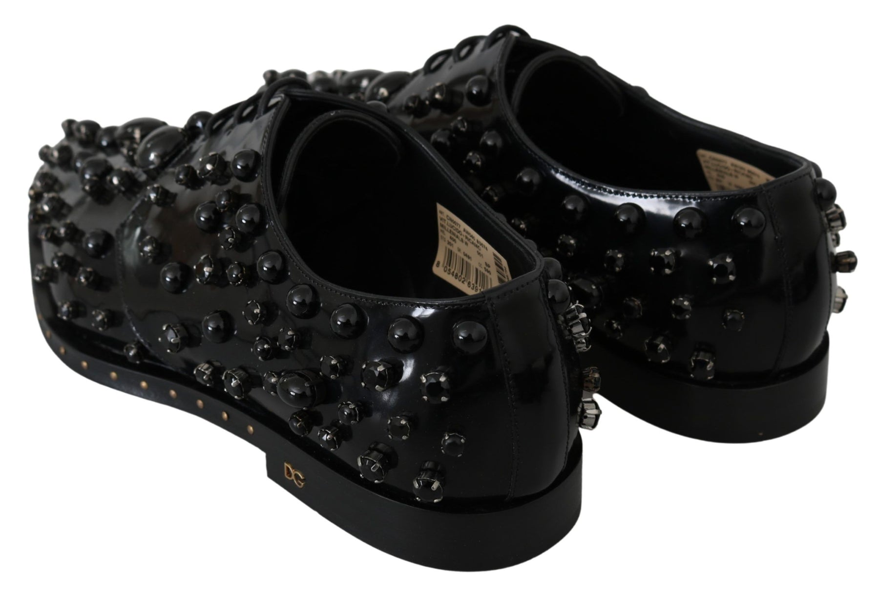 Dolce & Gabbana Black Leather Crystals Dress Broque Shoes | Regal Royce
