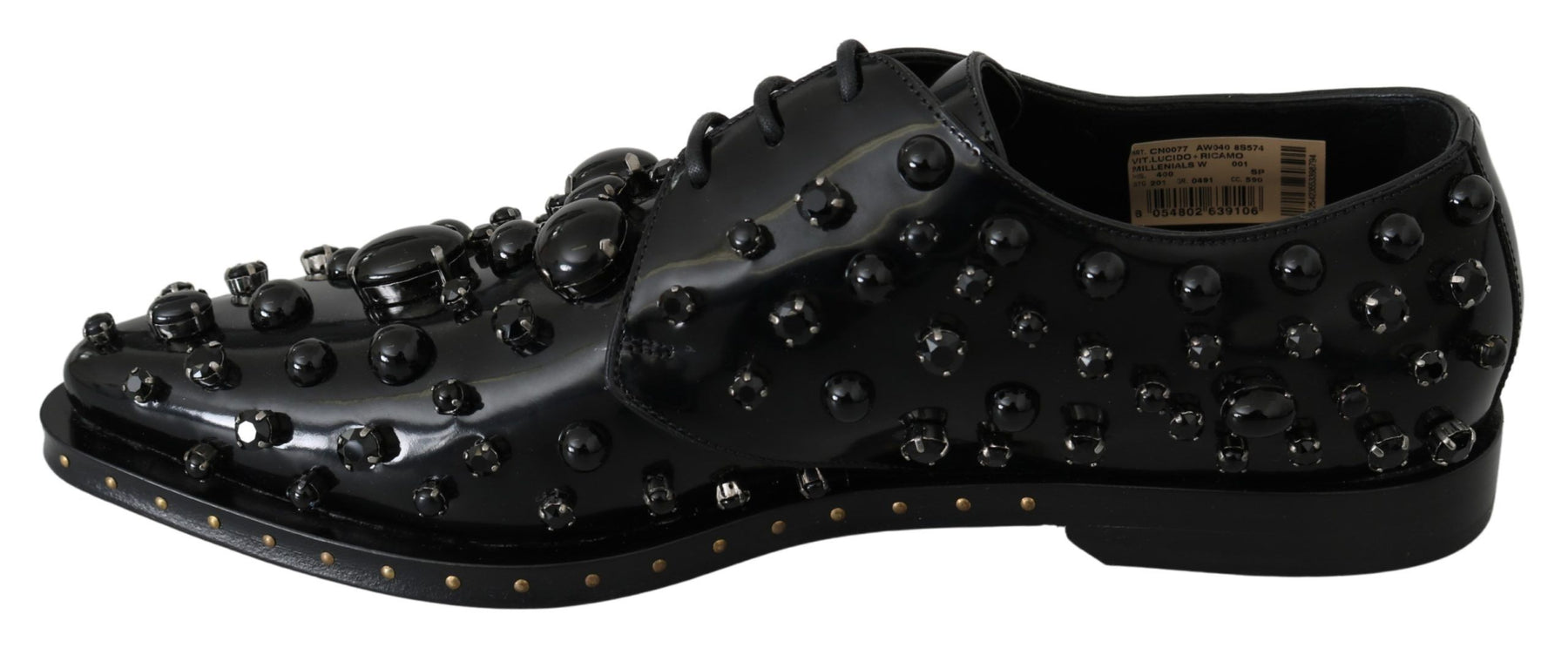 Dolce & Gabbana Black Leather Crystals Dress Broque Shoes | Regal Royce