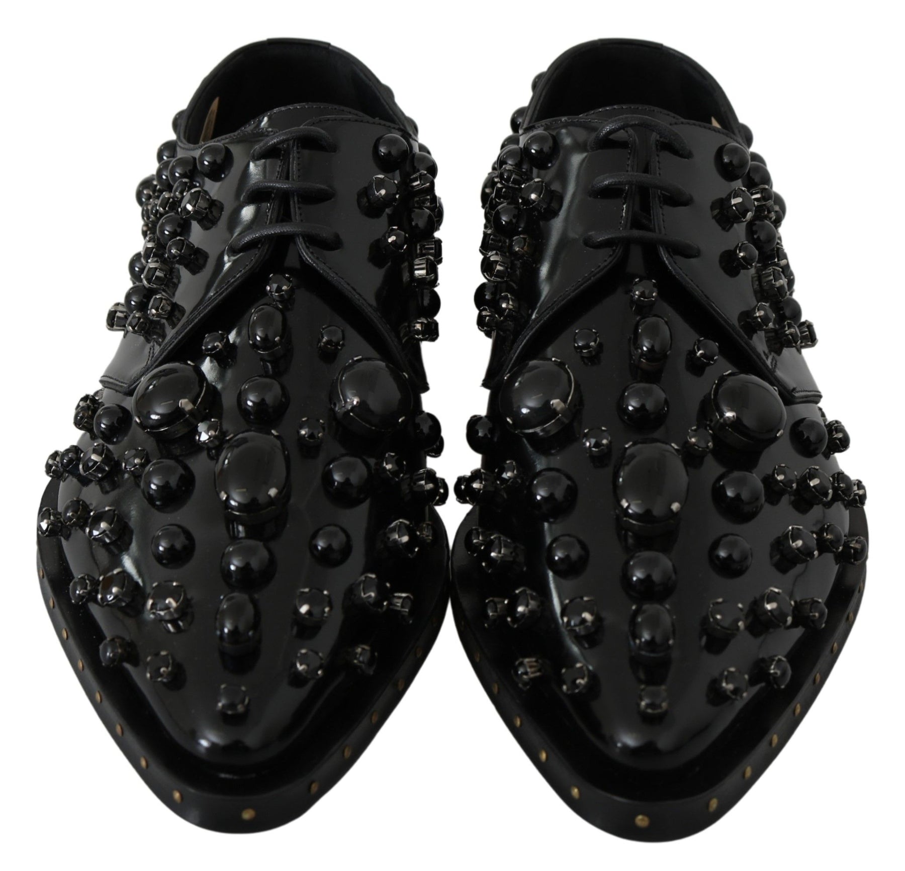 Dolce & Gabbana Black Leather Crystals Dress Broque Shoes | Regal Royce