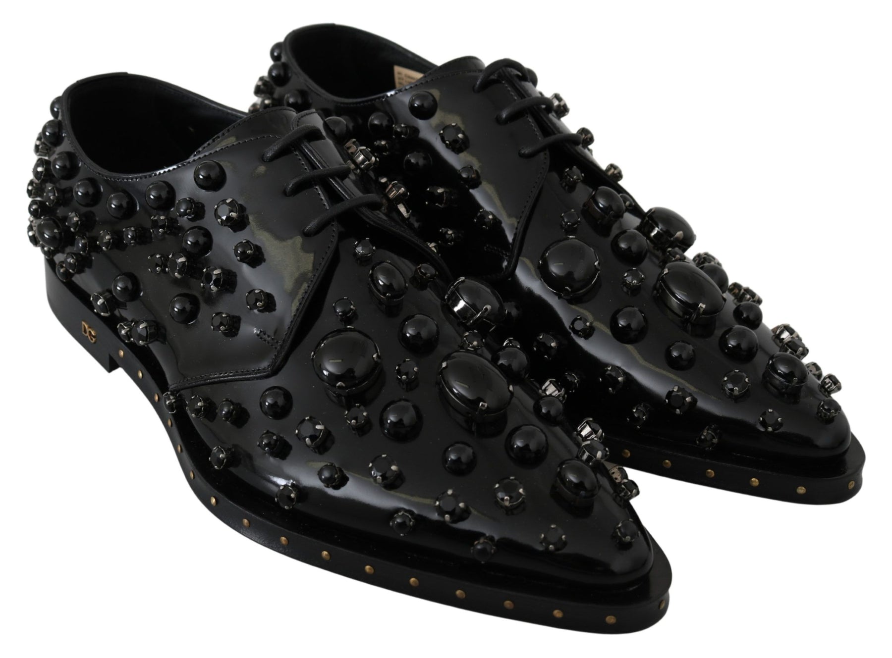 Dolce & Gabbana Black Leather Crystals Dress Broque Shoes | Regal Royce