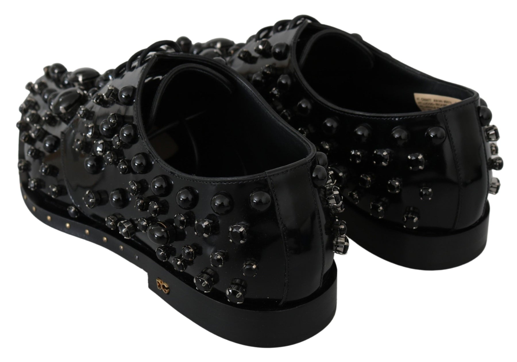 Dolce & Gabbana Black Leather Crystals Dress Broque Shoes | Regal Royce