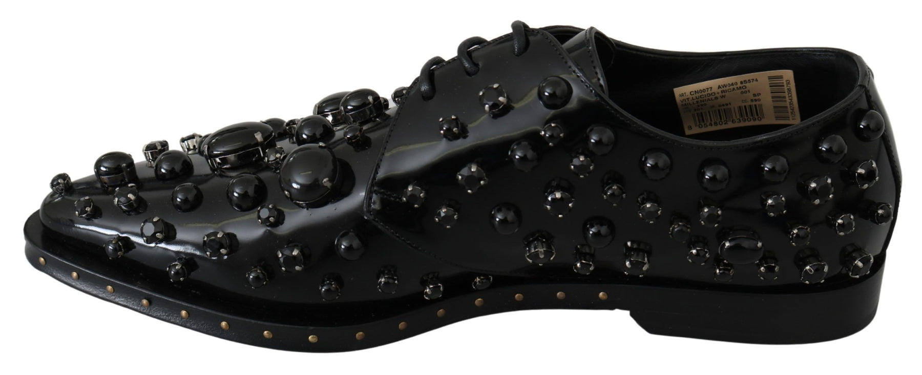 Dolce & Gabbana Black Leather Crystals Dress Broque Shoes | Regal Royce
