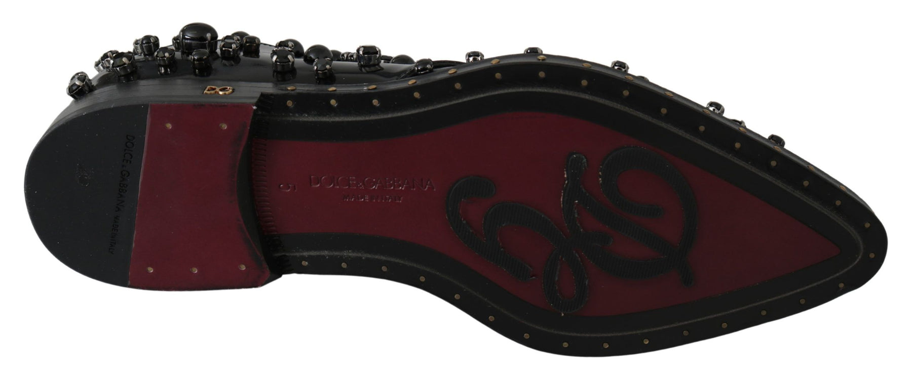 Dolce & Gabbana Black Leather Crystals Dress Broque Shoes | Regal Royce
