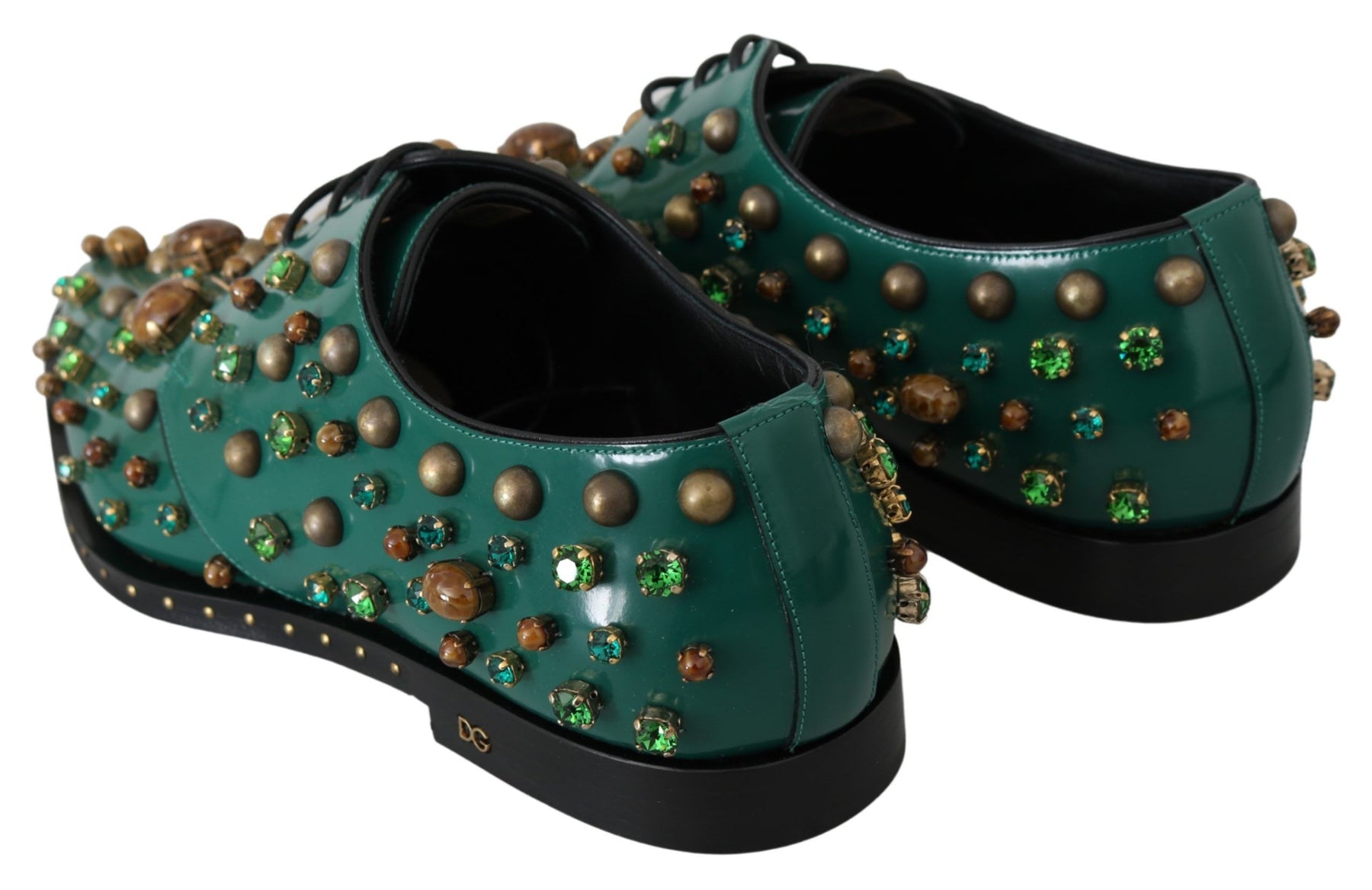 Dolce & Gabbana Green Leather Crystal Dress Broque Shoes | Regal Royce