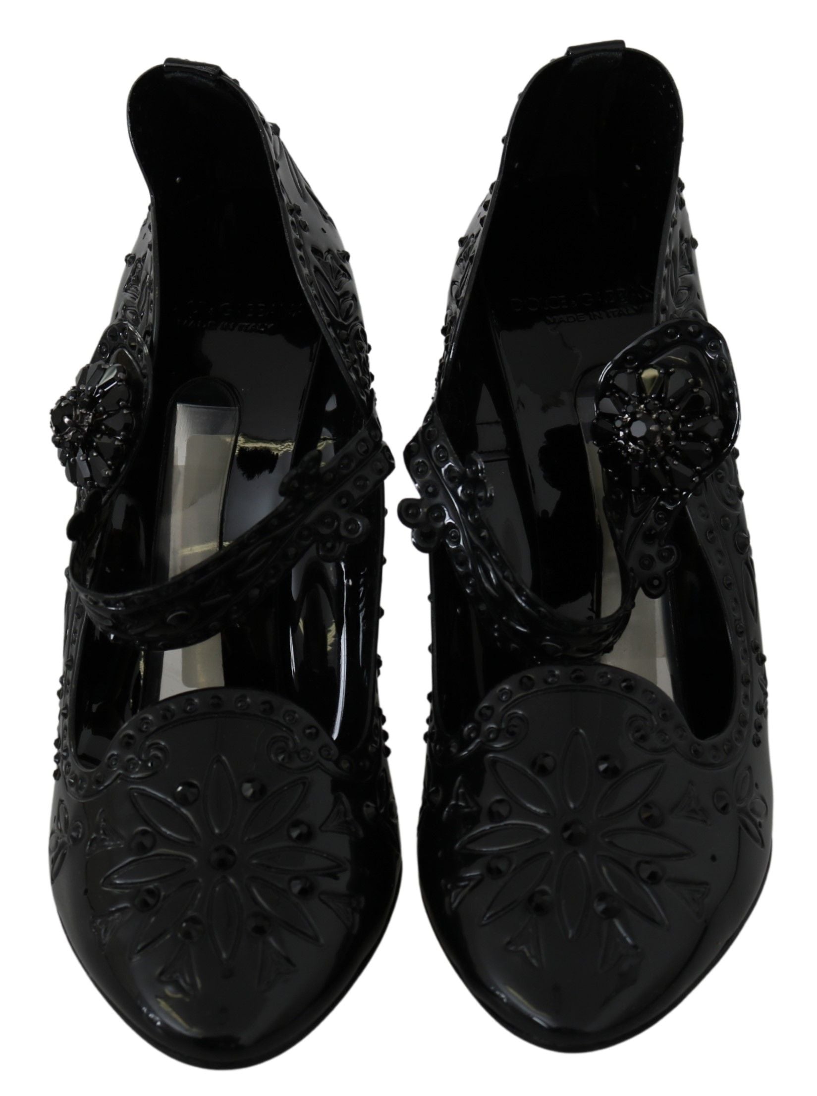 Dolce & Gabbana Black Floral Crystal CINDERELLA Heels Shoes | Regal Royce
