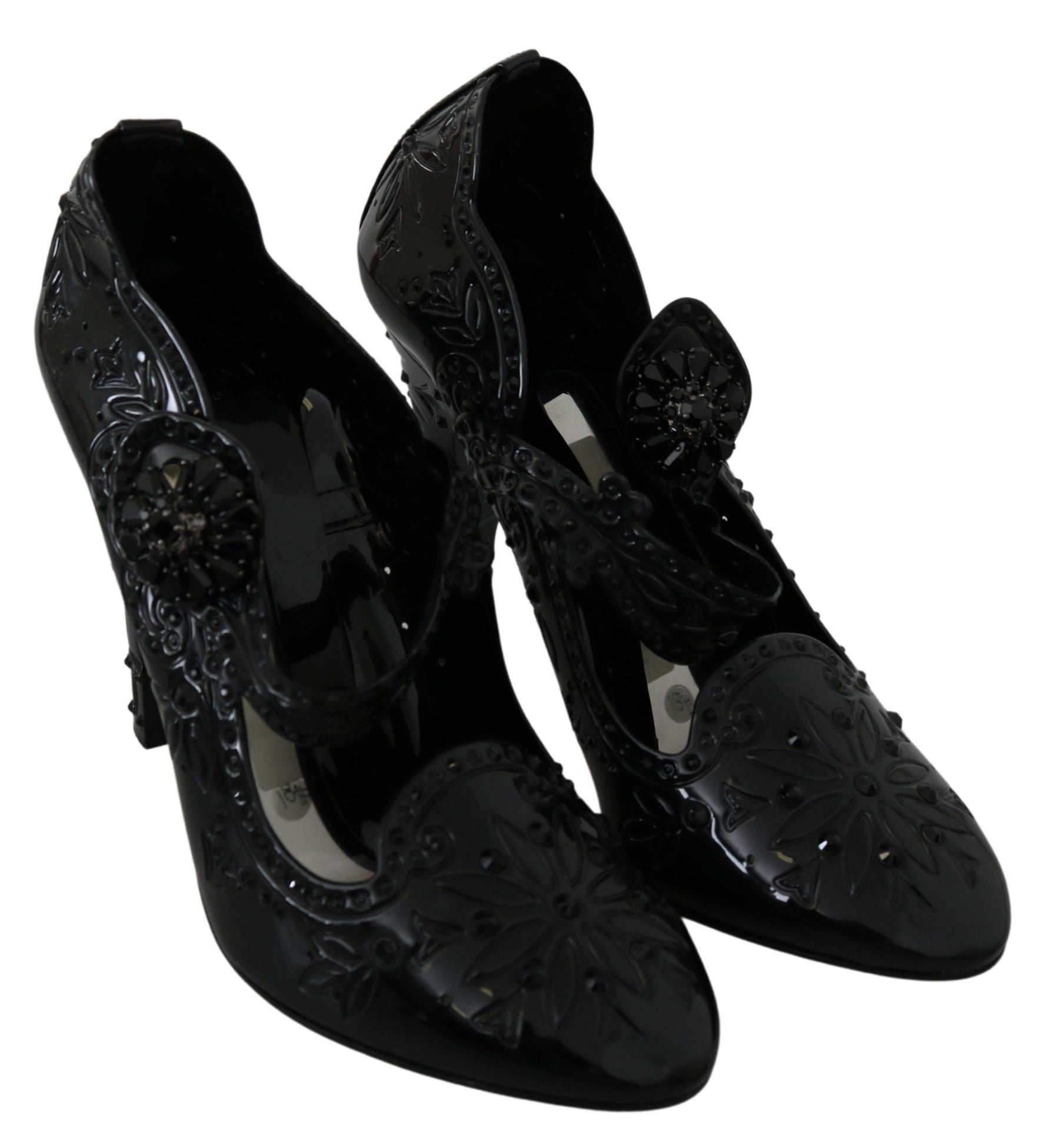Dolce & Gabbana Black Floral Crystal CINDERELLA Heels Shoes | Regal Royce