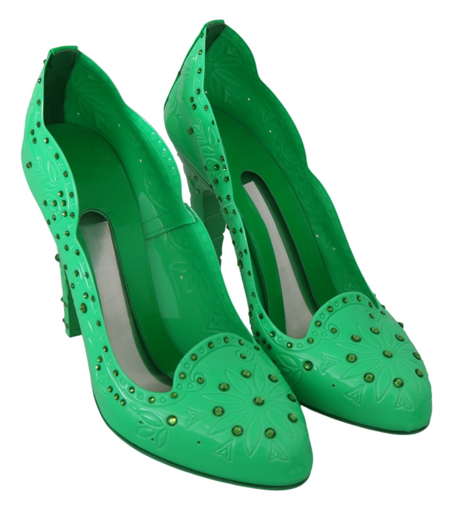 Dolce & Gabbana Green Crystal Floral CINDERELLA Heels Shoes | Regal Royce