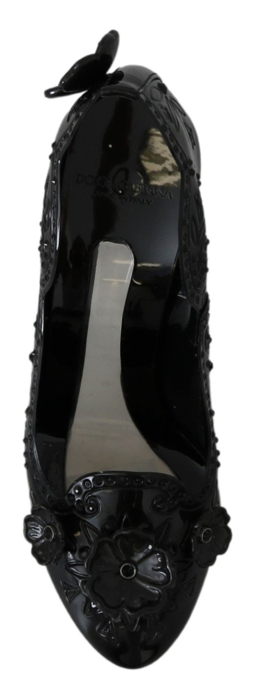 Dolce & Gabbana Black Floral Crystal CINDERELLA Heels Shoes | Regal Royce