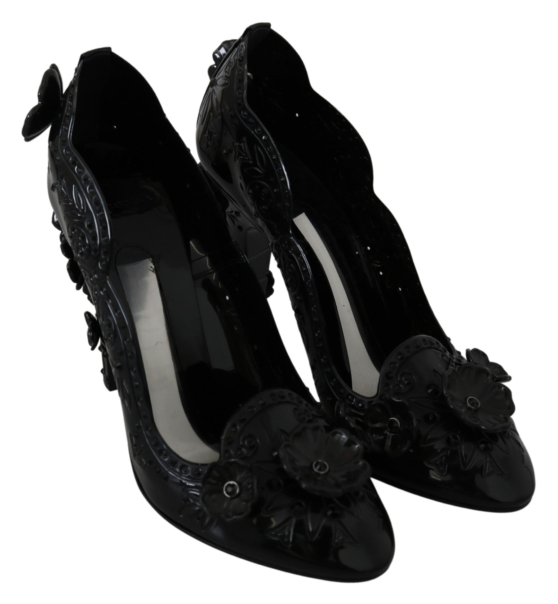Dolce & Gabbana Black Floral Crystal CINDERELLA Heels Shoes | Regal Royce