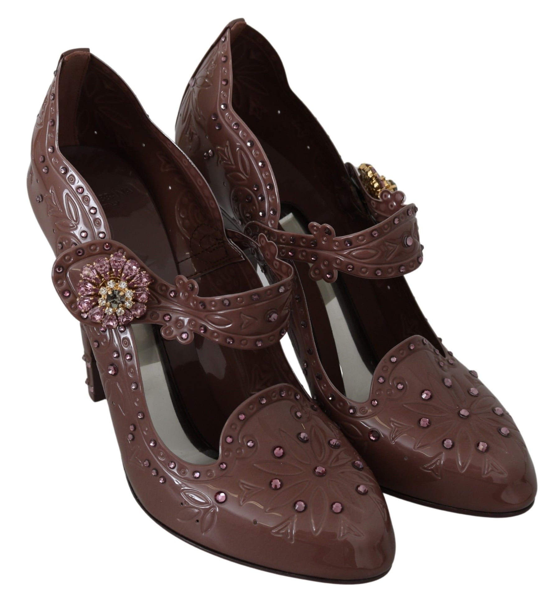Dolce & Gabbana Brown Floral Crystal CINDERELLA Heels Shoes | Regal Royce