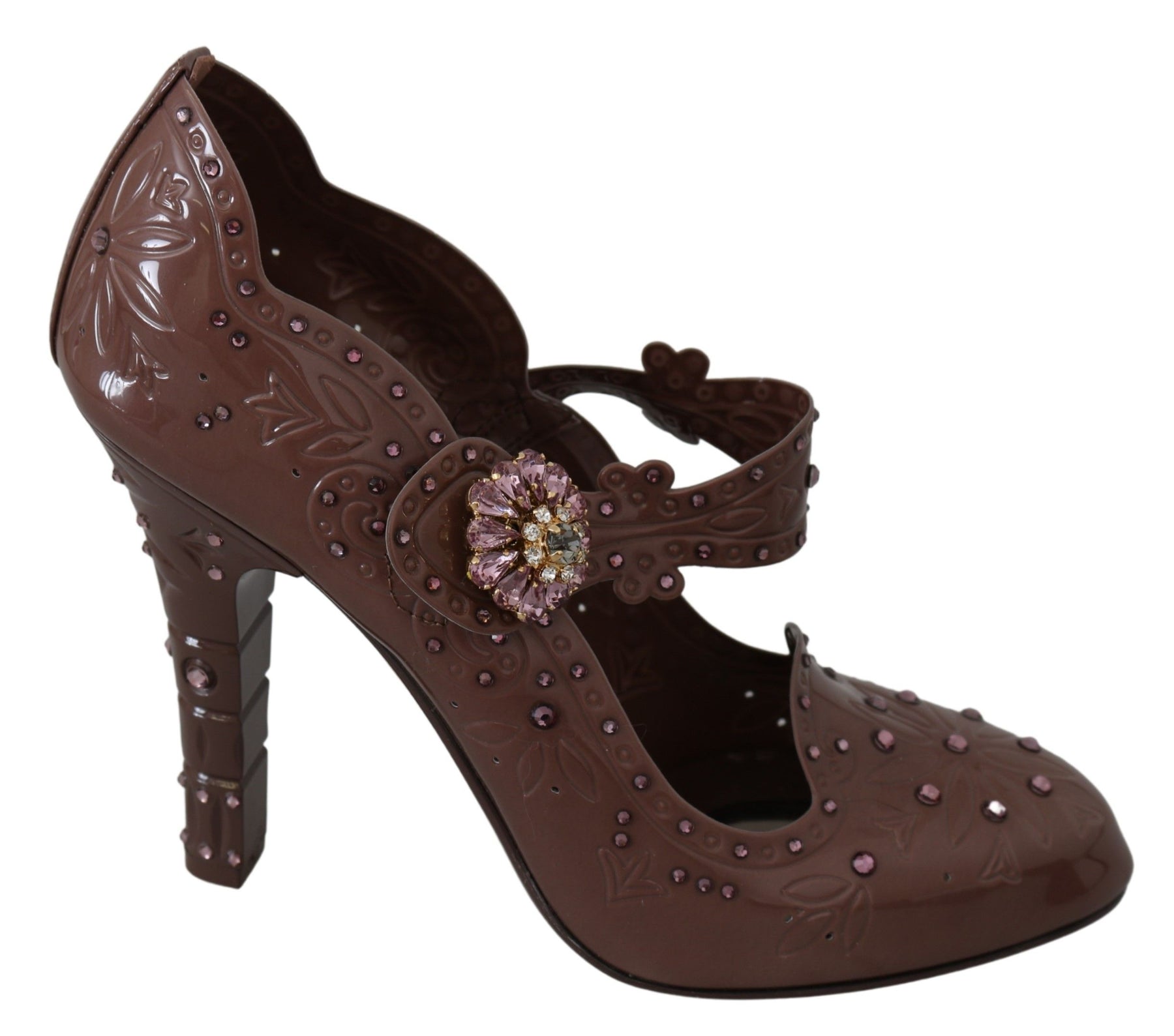 Dolce & Gabbana Brown Floral Crystal CINDERELLA Heels Shoes | Regal Royce