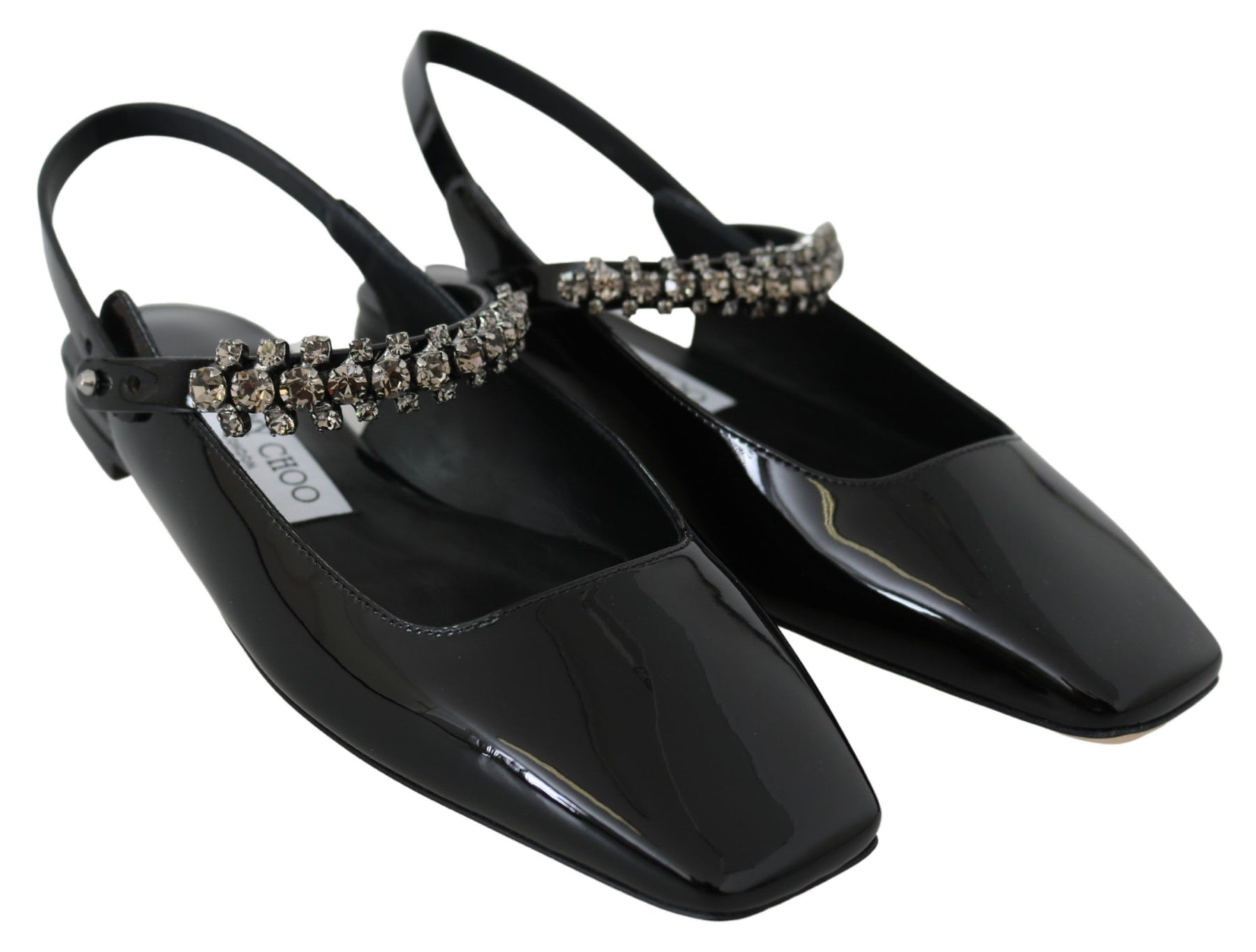 Jimmy Choo Black Patent Leather Mahdis Flat Shoes | Regal Royce