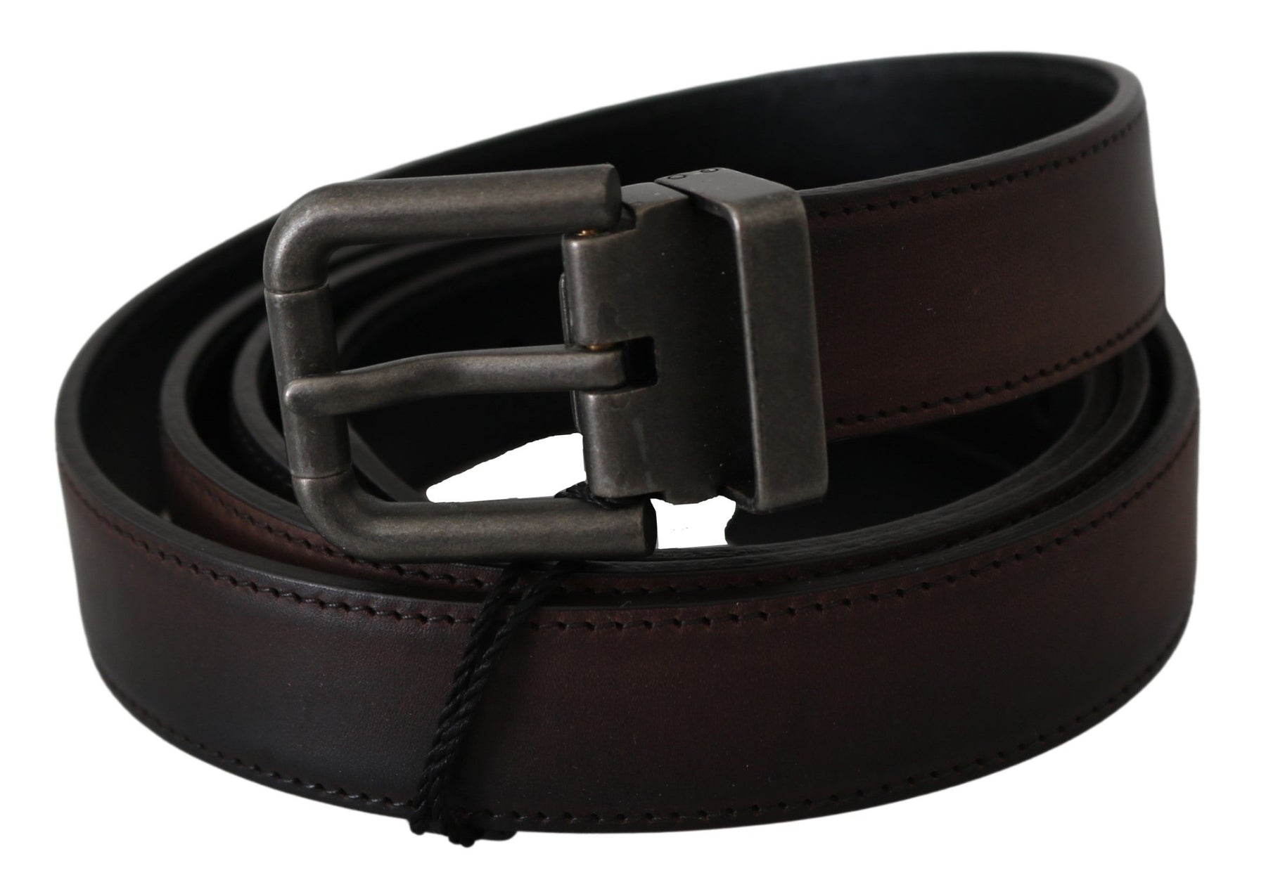 Dolce & Gabbana Solid Brown Leather Gray Buckle Belt | Regal Royce