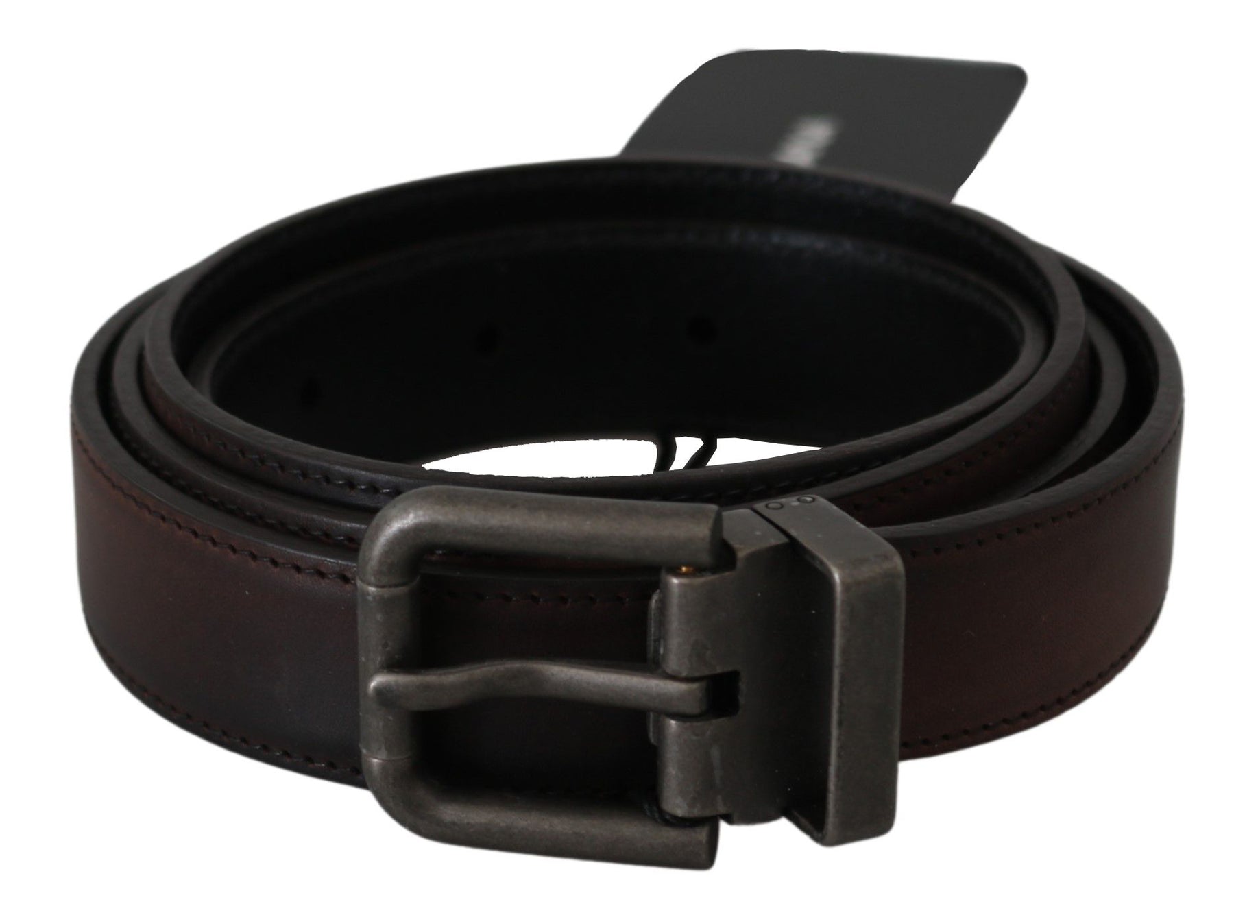 Dolce & Gabbana Solid Brown Leather Gray Buckle Belt | Regal Royce