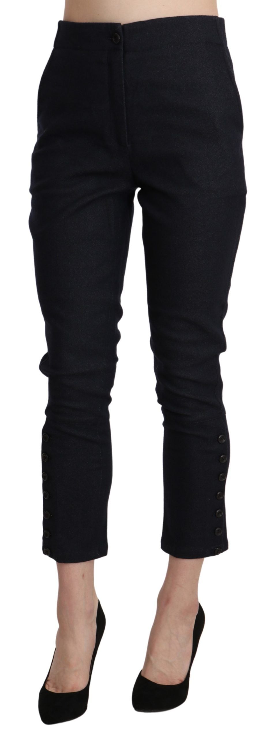 Ermanno Scervino Black High Waist Capri Cropped Cotton Pants | Regal Royce