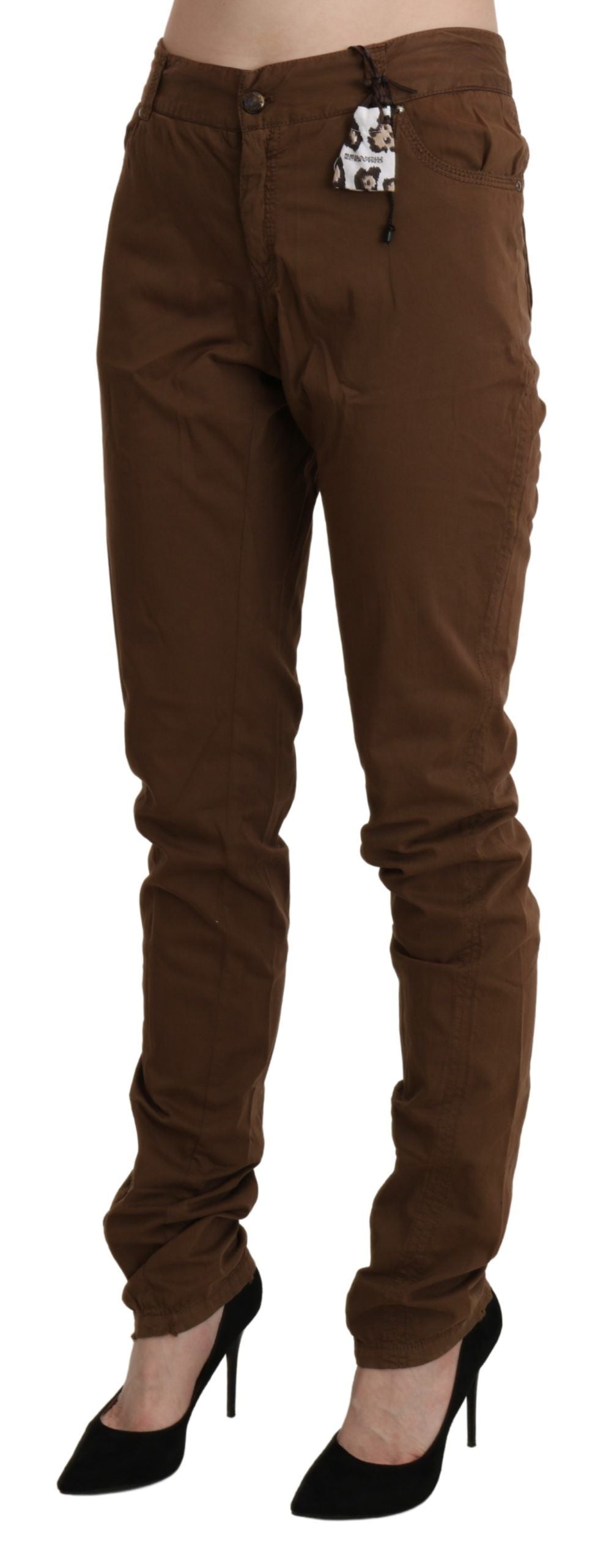 Ermanno Scervino Brown High Waist Skinny Trouser Cotton Pants | Regal Royce