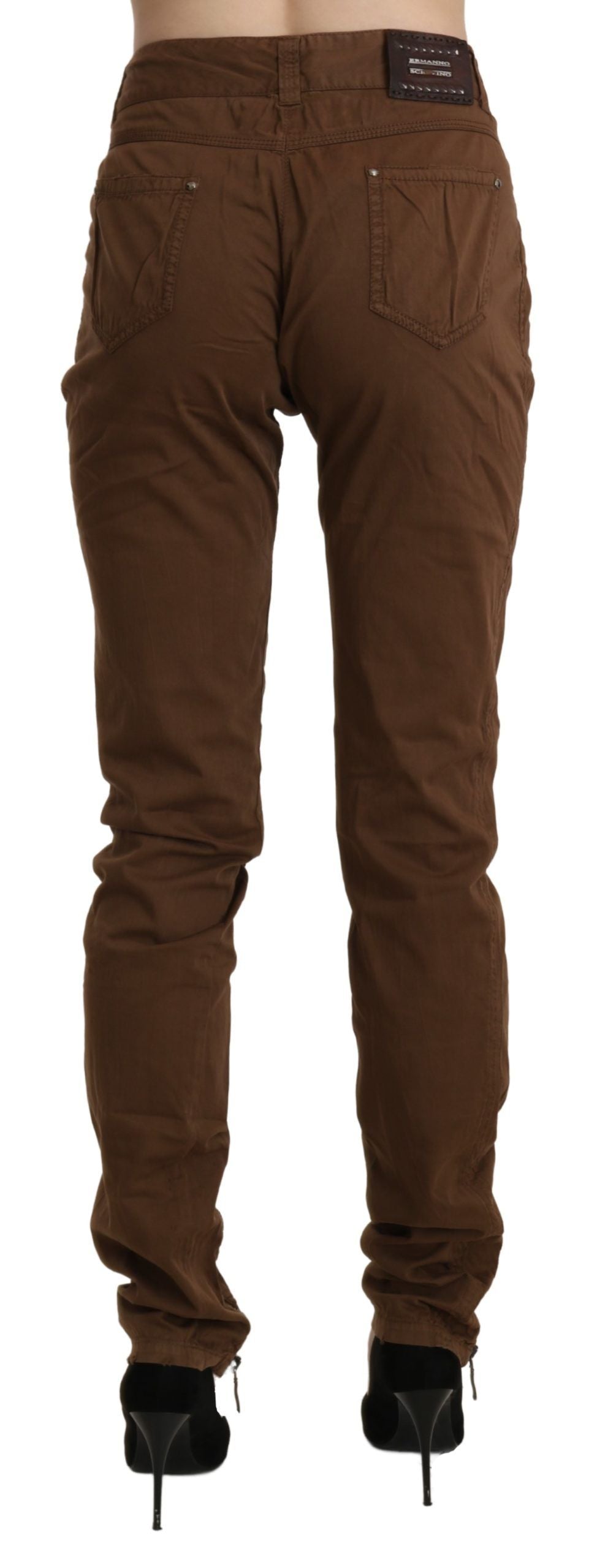Ermanno Scervino Brown High Waist Skinny Trouser Cotton Pants | Regal Royce