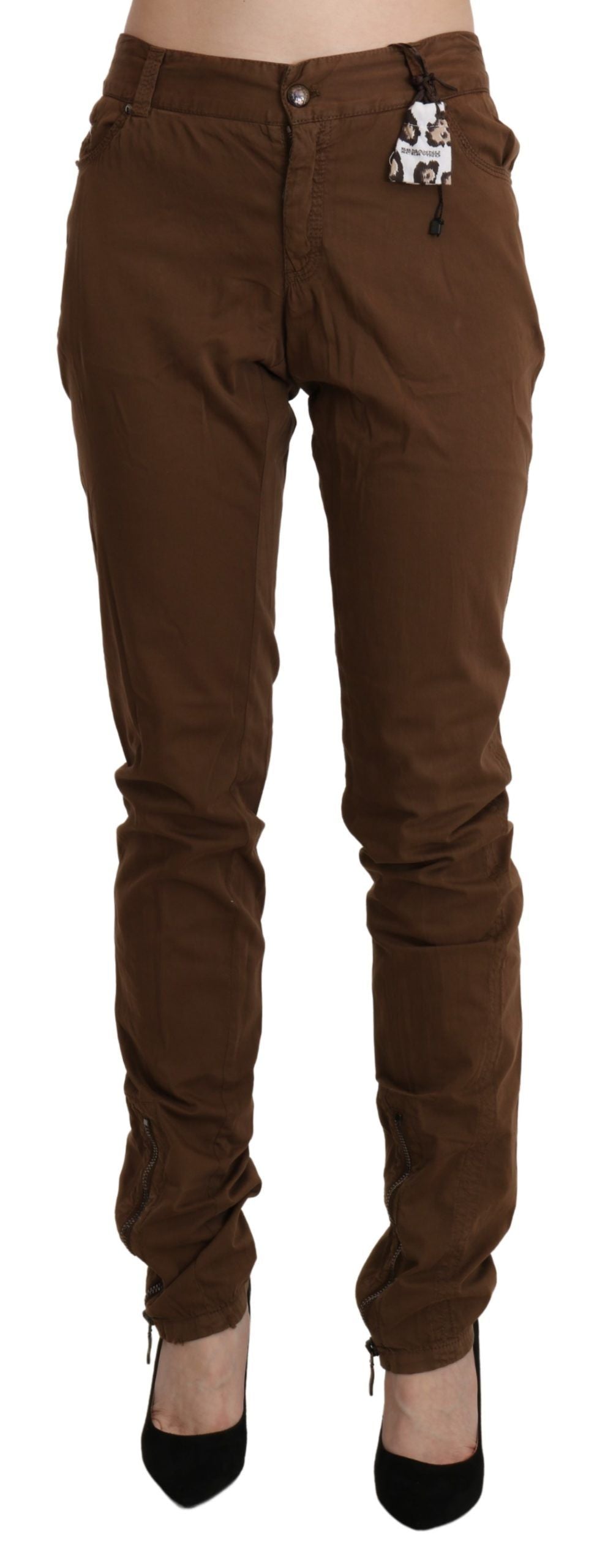 Ermanno Scervino Brown High Waist Skinny Trouser Cotton Pants | Regal Royce