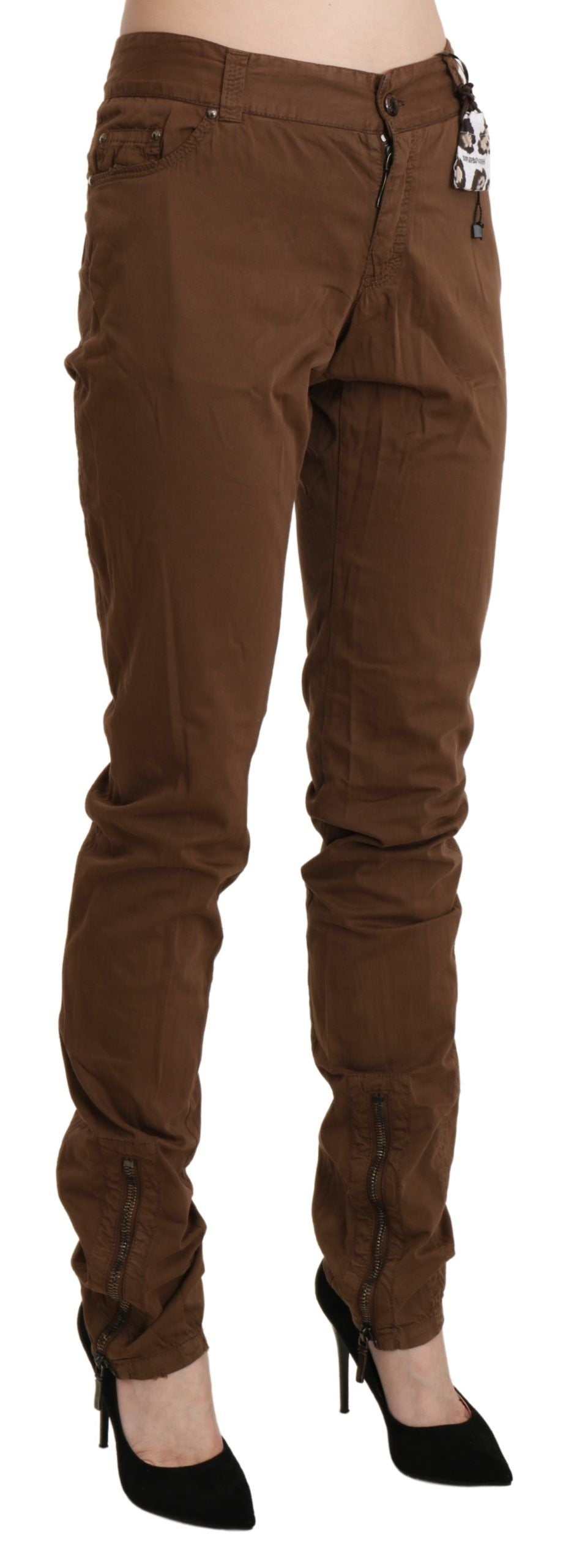 Ermanno Scervino Brown High Waist Skinny Trouser Cotton Pants | Regal Royce