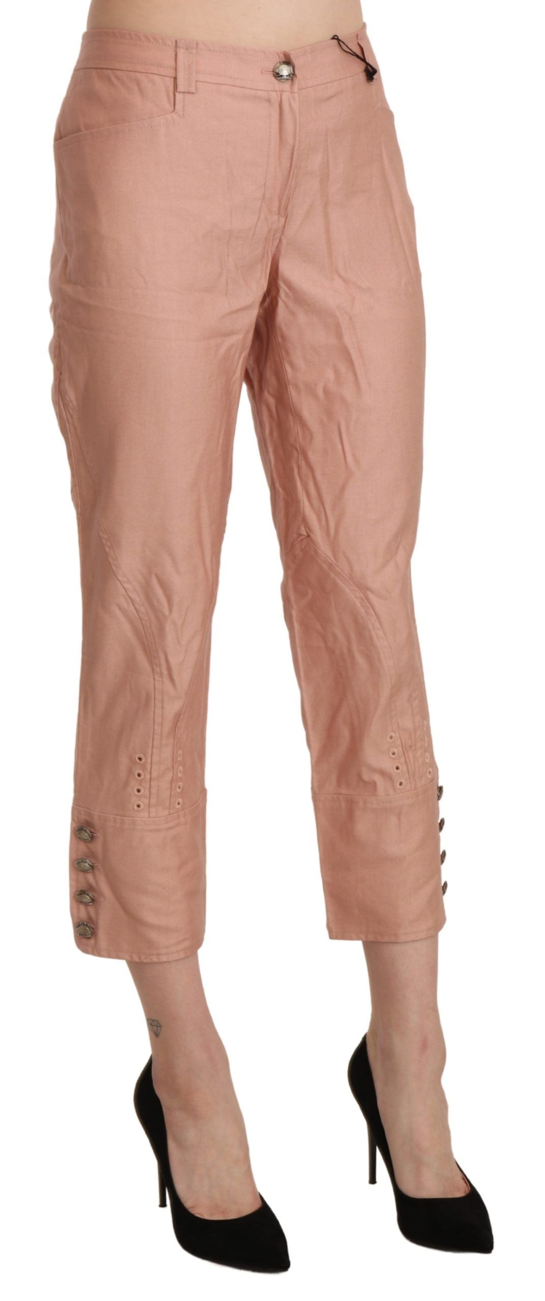 Ermanno Scervino Cotton Pink High Waist Cropped Trouser Pants | Regal Royce